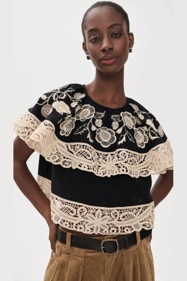 Sea NY Shiloh Embellished Short Sleeve Top