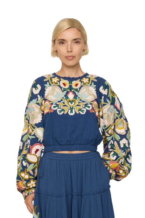 Sea NY Wilhelmina Embellished Long Sleeve Top - Blue