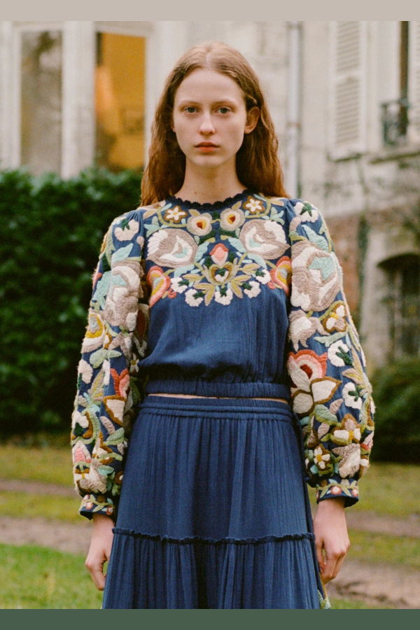 Sea NY Wilhelmina Embellished Long Sleeve Top - Blue