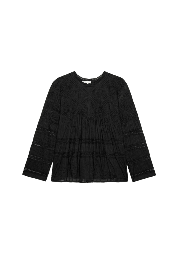 The Great. The Lattice Lace Victorian Top - Black