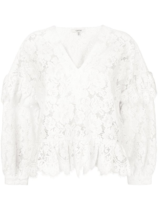 Ganni Jerome Lace Top Egret Garmentory