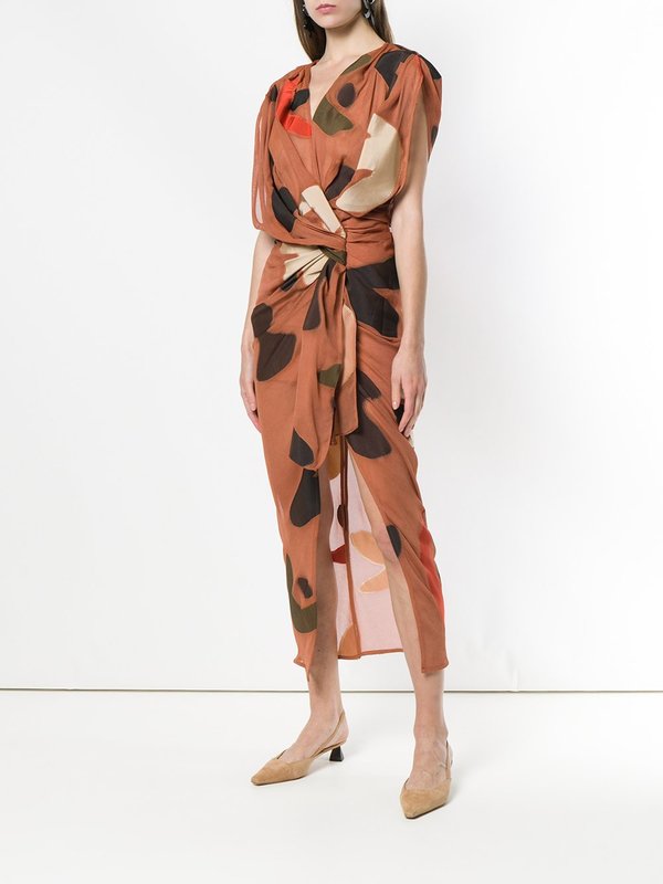 princess polly baby blue dress Jacquemus Print Draped Midi Dress - Brown/Beige/Red