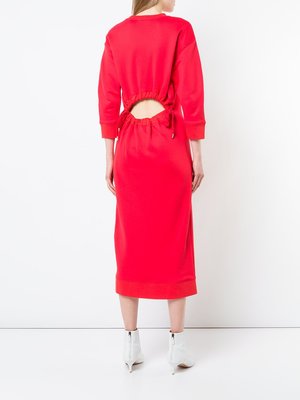 tibi open back sweatshirt dress TIBI Red Open Back Sweatshirt Midi Dress Size Extra Small