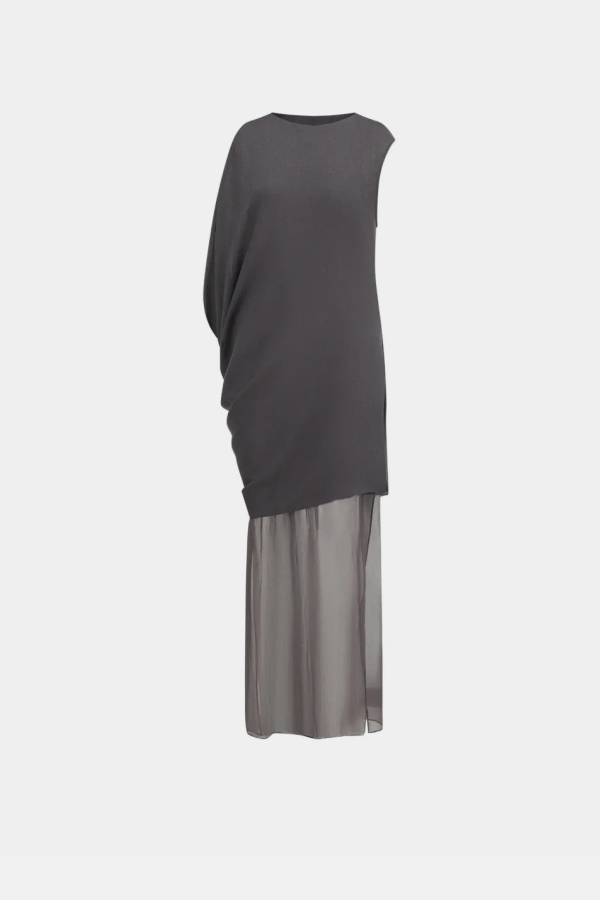 Oude Waag Asymmetric Draped Maxi Dress - Grey Blue