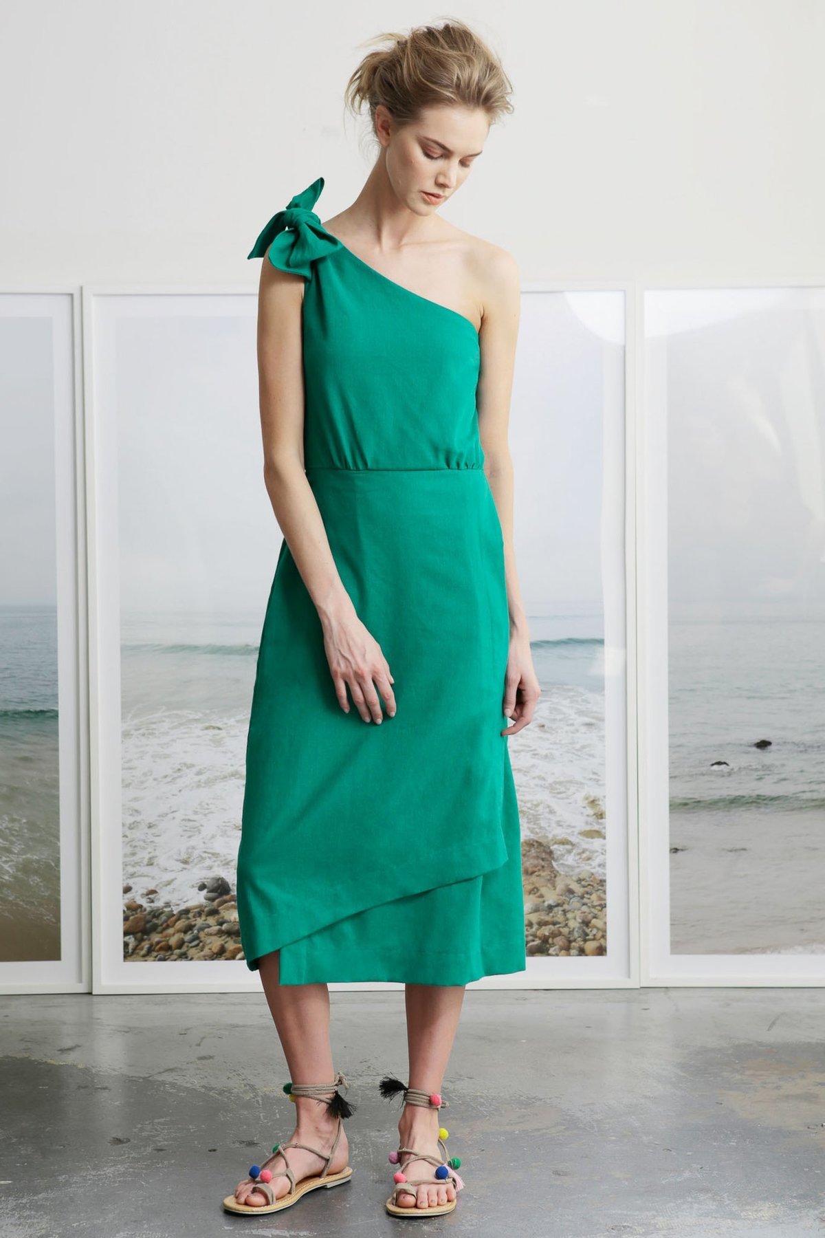 emerald green bianca dress Pistola Bianca Shirred Bodice Dress