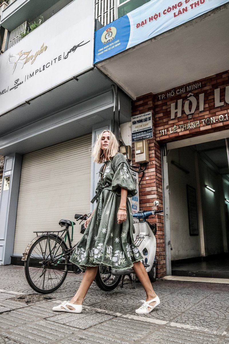 innika choo green dress Linen mini dress