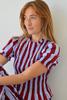 Mind Traveler Smocked Short Sleeve Striped Blouse Top - Burgundy - Thumbnail 2