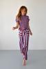 Mind Traveler Smocked Short Sleeve Striped Blouse Top - Burgundy - Thumbnail 5