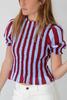 Mind Traveler Smocked Short Sleeve Striped Blouse Top - Burgundy - Thumbnail 6