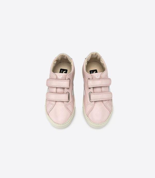 Kids Veja Esplar Small Velcro Leather Shoes - Petale/White Kids Veja Esplar Small Velcro Leather Shoes - Petale/White