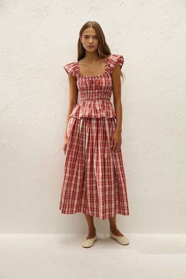 Faithfull The Brand Cales Skirt - Ines Check Terra Rosso