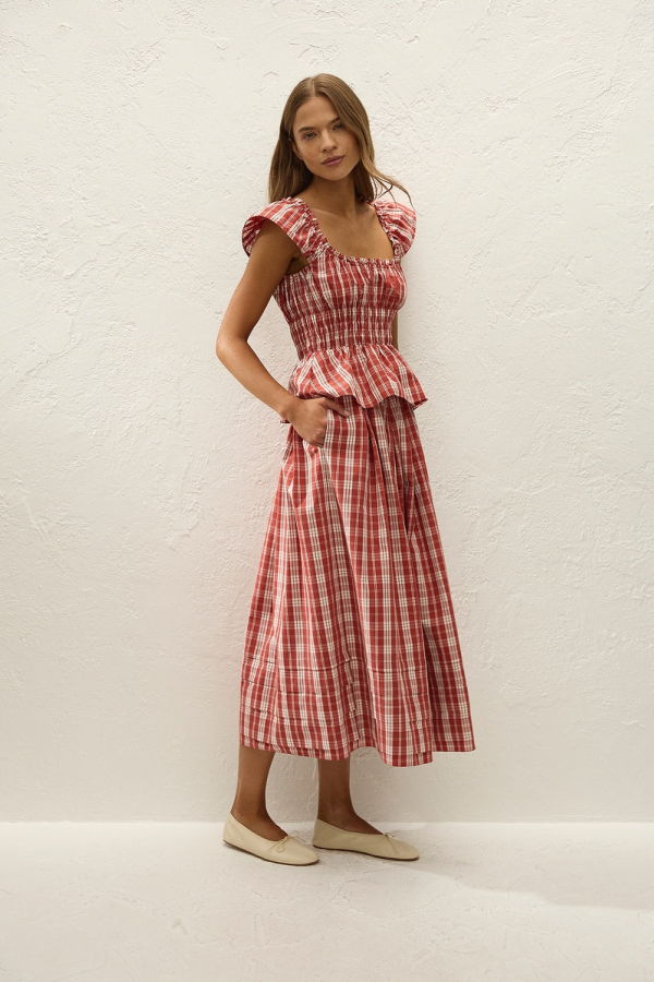 Faithfull The Brand Janne Top - Ines Check Terra Rosso