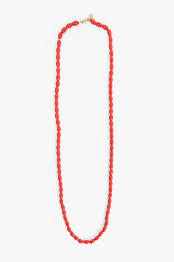 Clare V. Grande Enamel Barrel Chain Necklace - Persimmon
