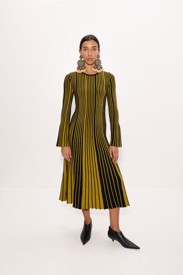 Simon Miller Celia Knit Dress - Melange Mustard/Black Rib