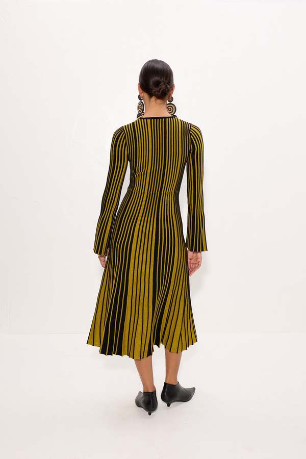 mustard knit dress SIMONMILLER Celia In Melange Mustard/Black Rib M / Melange Mustard/Black Rib lindy bop dress size 12