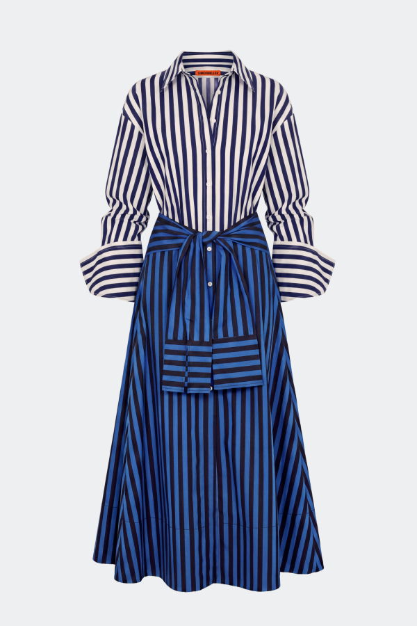 Simon Miller Inna Poplin Maxi Dress - Cobalt Stripe Combo