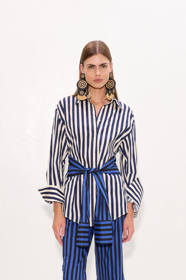 Simon Miller Inna Poplin Top - Cobalt Stripe Combo