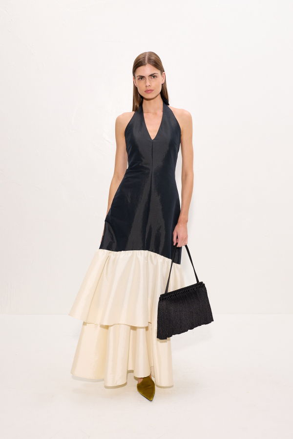 Simon Miller Magnolia Taffeta Halter Dress - Black/Bone