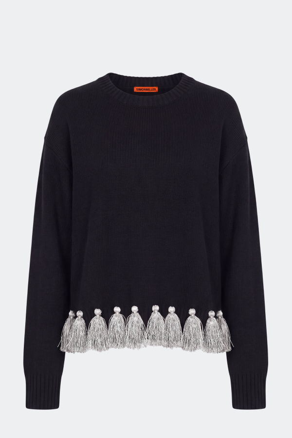 Simon Miller Roni Metallic Tassel Sweater - Black/Satellite Silver