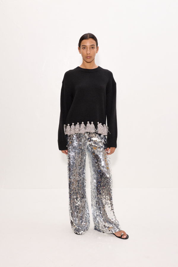 Simon Miller Roni Metallic Tassel Sweater - Black/Satellite Silver