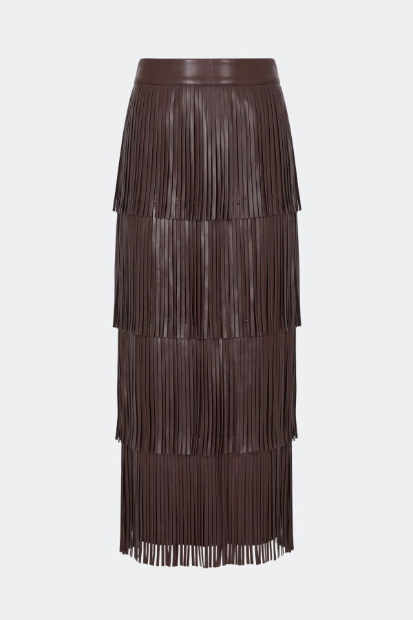 Simon Miller Za Za Vegan Leather Fringe Skirt - Dark Choco Brown