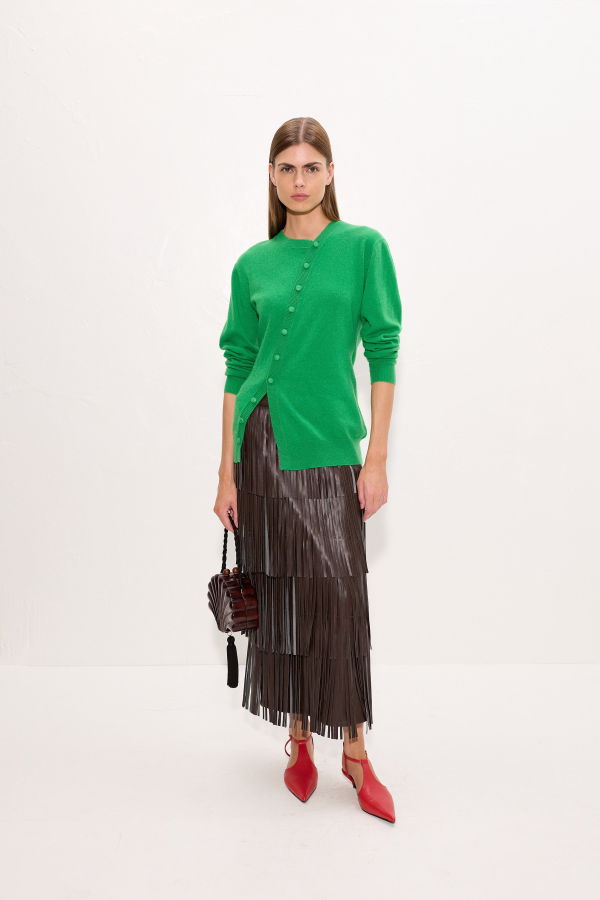 Simon Miller Za Za Vegan Leather Fringe Skirt - Dark Choco Brown