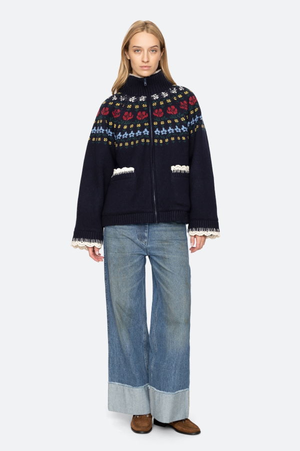 Sea NY Preston Knit Sherpa Lined Jacket - Navy