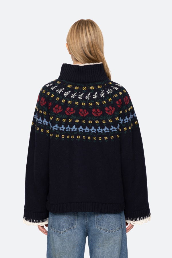 Sea NY Preston Knit Sherpa Lined Jacket - Navy