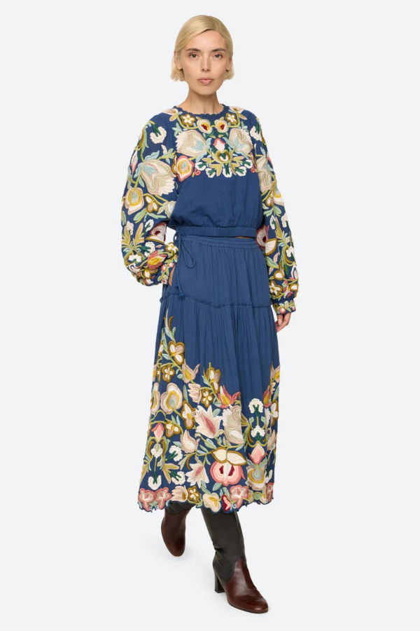 Sea NY Wilhelmina Embroidered Skirt - Blue