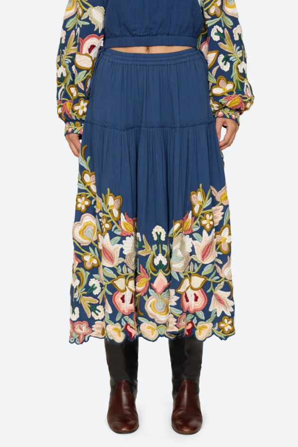 Sea NY Wilhelmina Embroidered Skirt - Blue