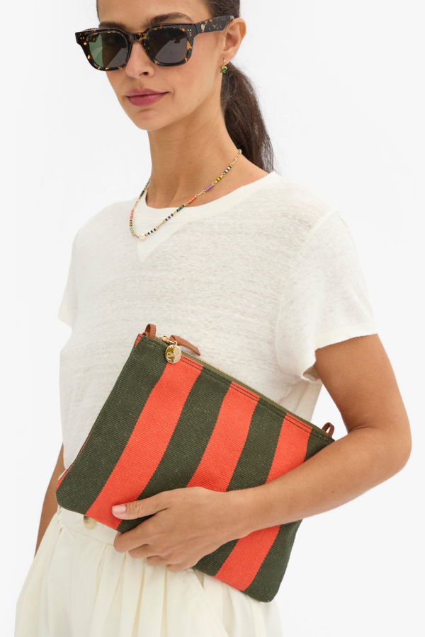 Clare V. Striped Flat Clutch