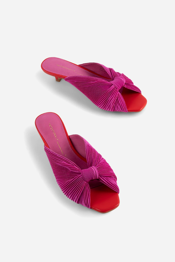 "INTENTIONALLY __________." Curfew Kitten Heel Satin Sandal - Flamingo