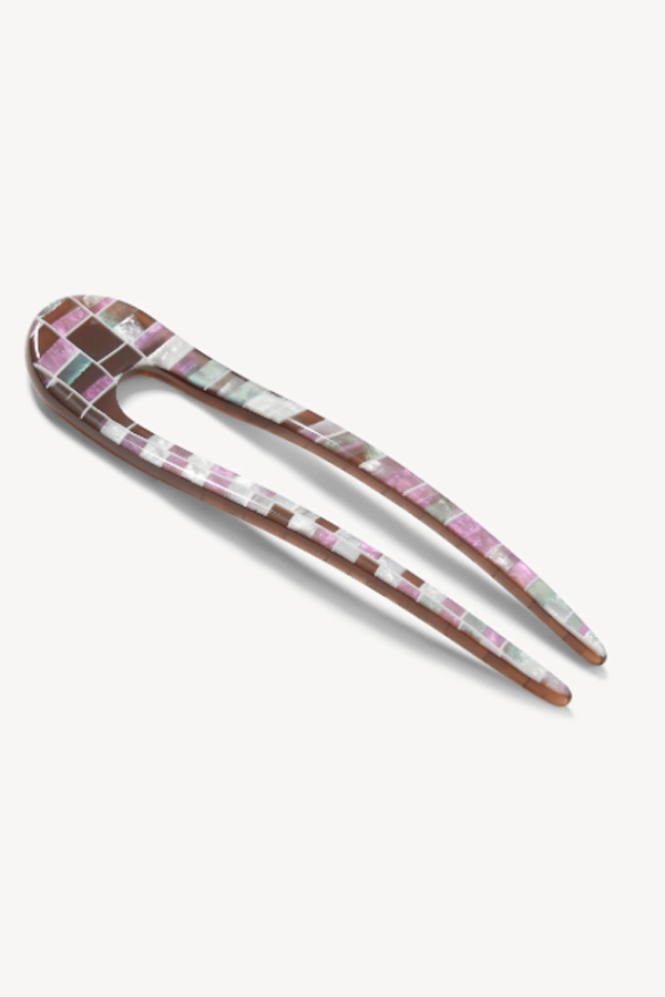 Machete French Hair Pin - Brown Shell Checker