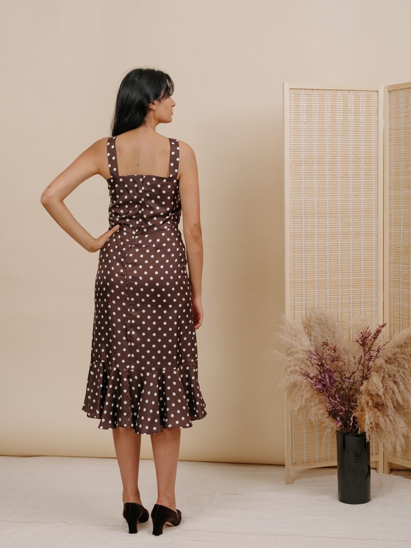 Wolcott : Takemoto Flo Dress - Brown Polka Dot Silk