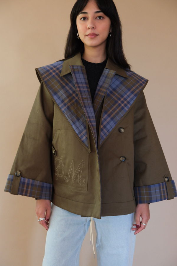 DAMSON MADDER Jerry Crop Trench Coat - Olive