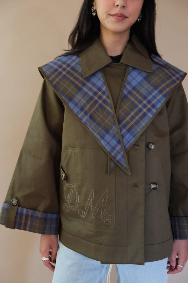 DAMSON MADDER Jerry Crop Trench Coat - Olive