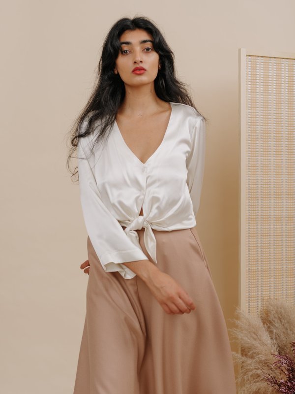Wolcott : Takemoto Diane Blouse - White Silk Charmeuse Wolcott : Takemoto Diane Blouse - White Silk Charmeuse