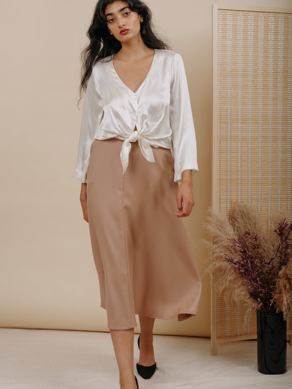 Wolcott : Takemoto Diane Blouse - White Silk Charmeuse Wolcott : Takemoto Diane Blouse - White Silk Charmeuse