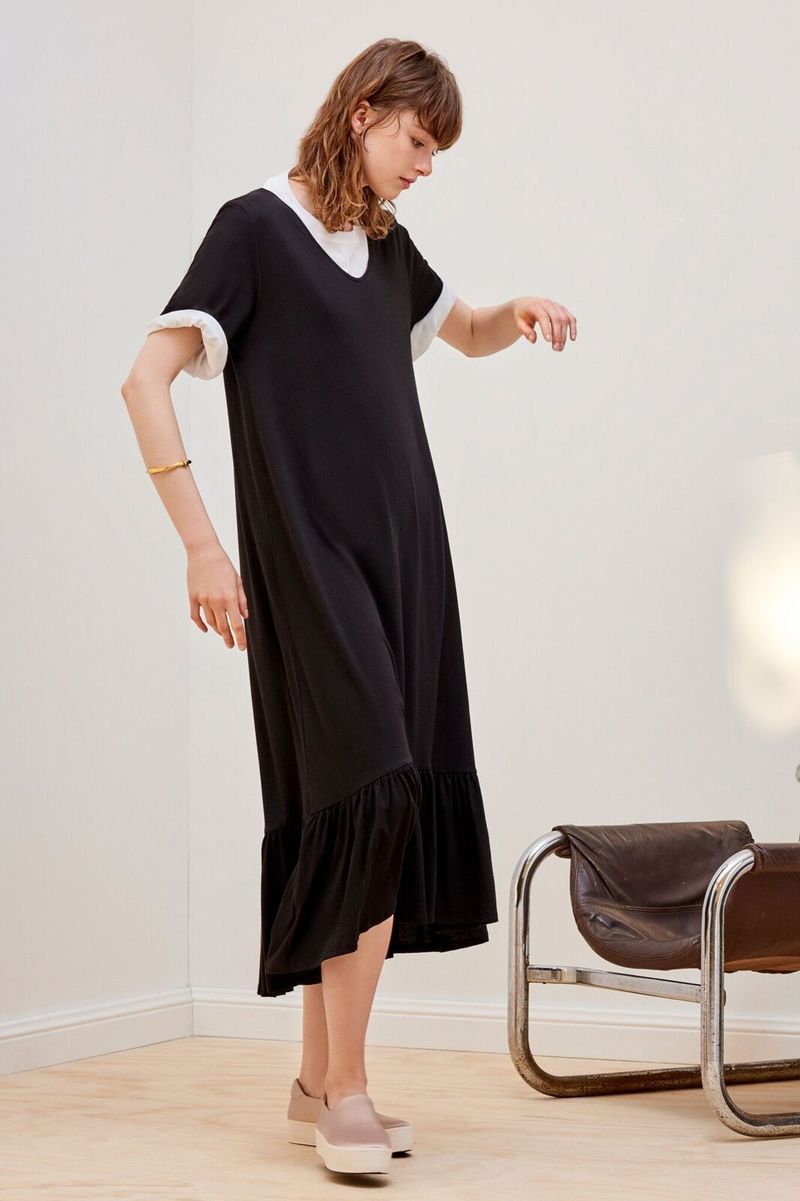 Kowtow Building Block Gather Hem Dress - Black | Garmentory