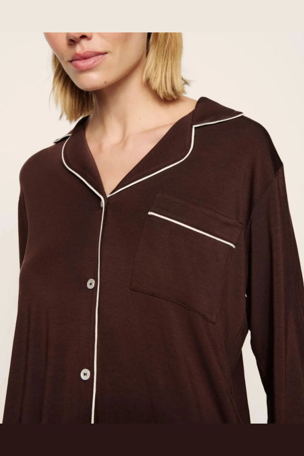 Eberjey Gisele Long PJ Set - Chocolate / Ivory