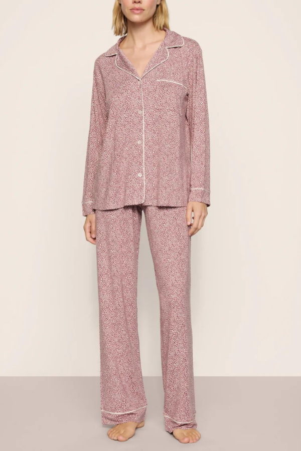 Eberjey Gisele Printed Long PJ Set - Animal Instinct / Woodrose Ivory