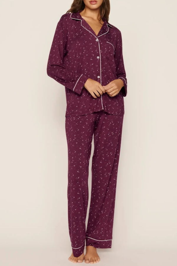 Eberjey Gisele Printed Long PJ Set - Starlight Wildberry / Ivory