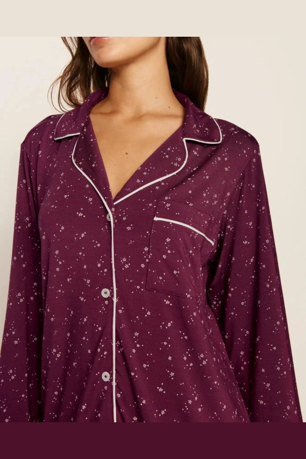 Eberjey Gisele Printed Long PJ Set - Starlight Wildberry / Ivory