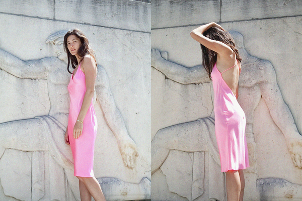 strapless open back dress Pink Satin Mini Dress