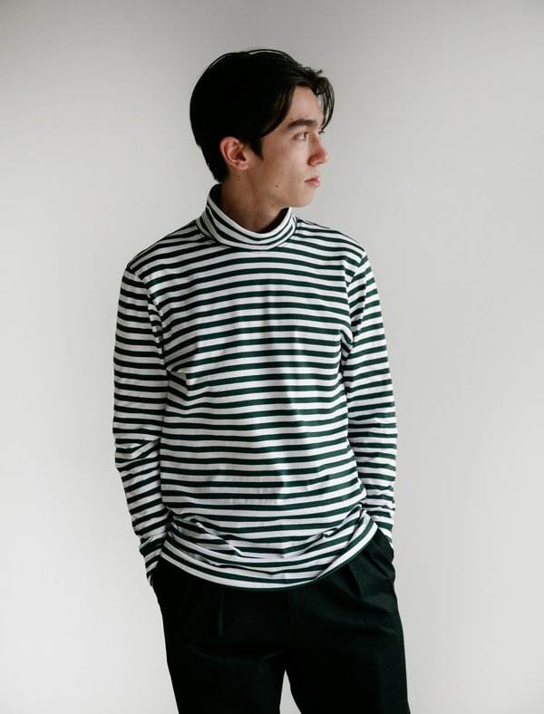 Paa LS Turtleneck Stripe Tee - Forest 
