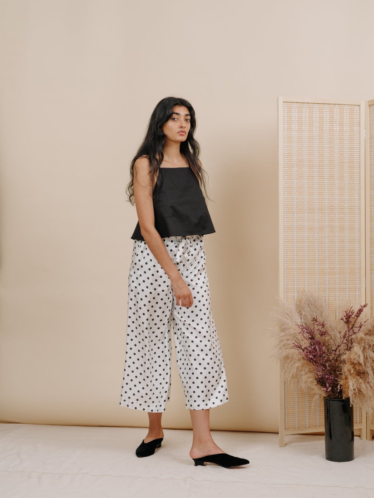 Wolcott : Takemoto Yayoi Pant - White Polka Dot Silk - Image 1 of 5