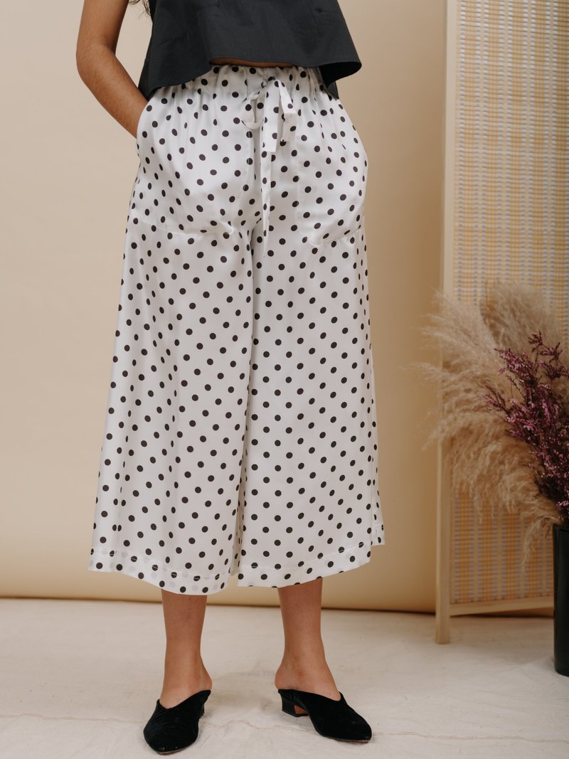 Wolcott : Takemoto Yayoi Pant - White Polka Dot Silk