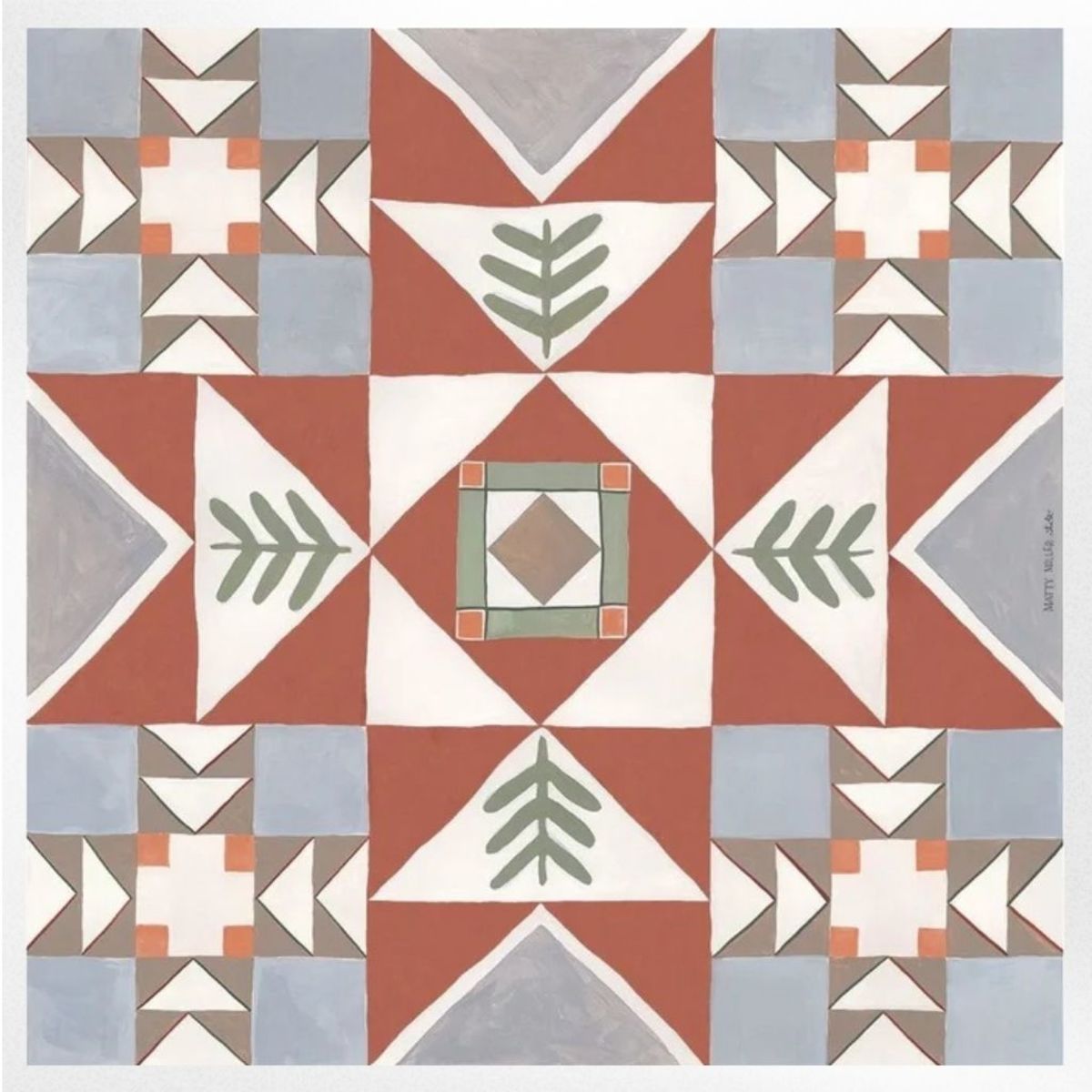 Matty Miller Studio 100% Silk Heirloom Folk Quilt Pattern Scarf - Image 1 of 12