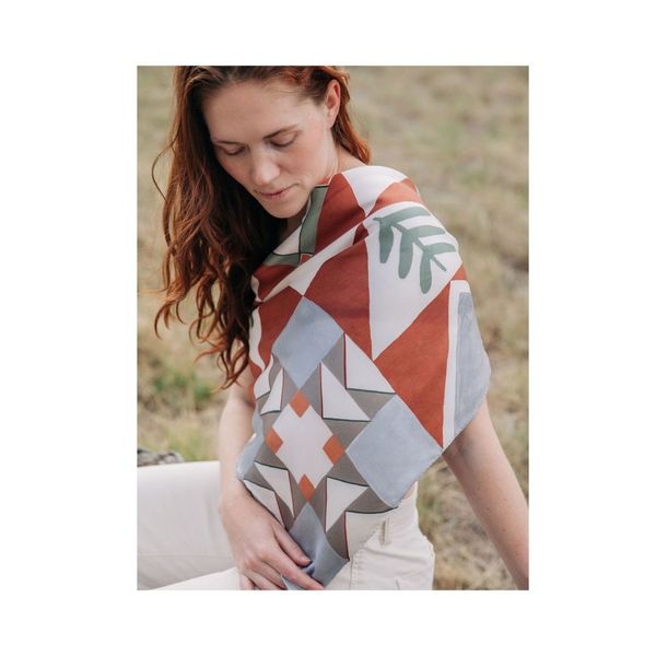 Matty Miller Studio 100% Silk Heirloom Folk Quilt Pattern Scarf