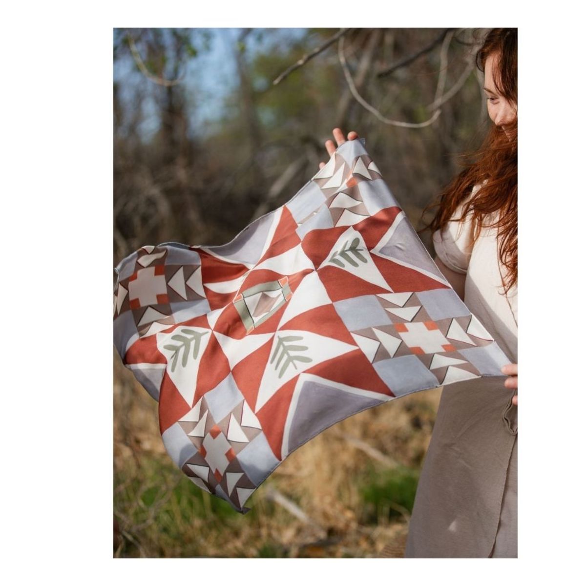 Matty Miller Studio 100% Silk Heirloom Folk Quilt Pattern Scarf - Image 10 of 12